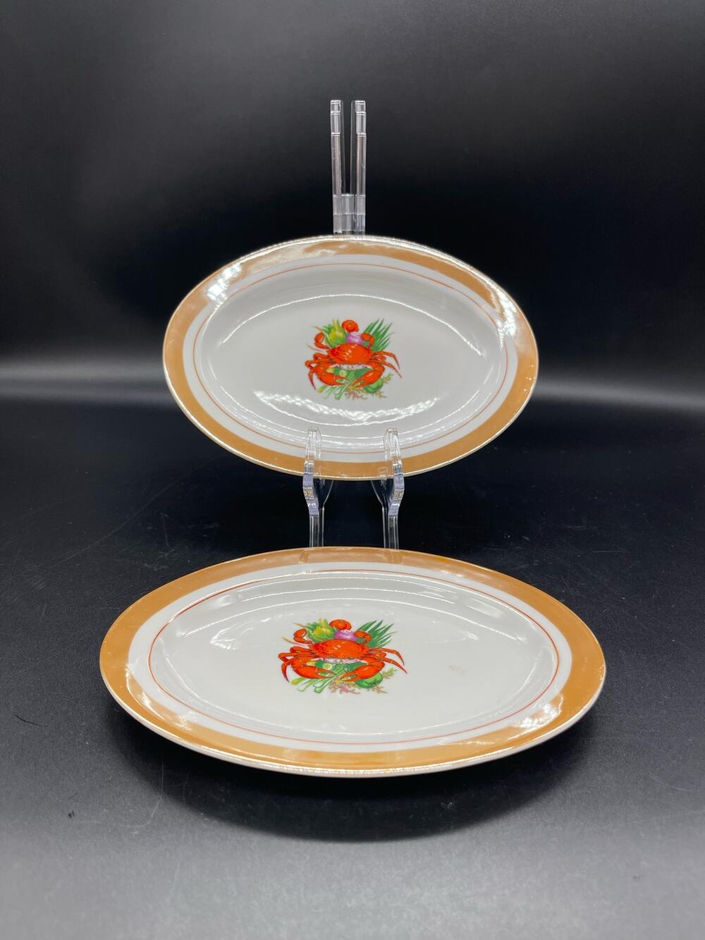 Vintage Legacy Lustre Fine China Set of 2 Crab Oval Plates